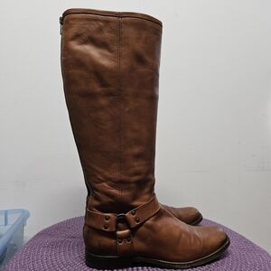 FRYE Cox Brown Leather Knee-High Boots Size 11 Equestrian Harness Moto Western
